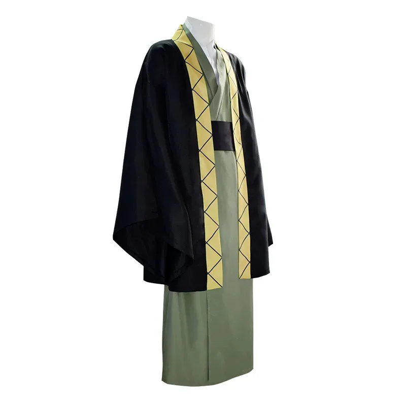 

ss13Bungou Stray Dogs Anime Fukuzawa Yukichi Cosplay Costume Japan Samurai Uniform Full Suit Green Kimono Halloween Role Play
