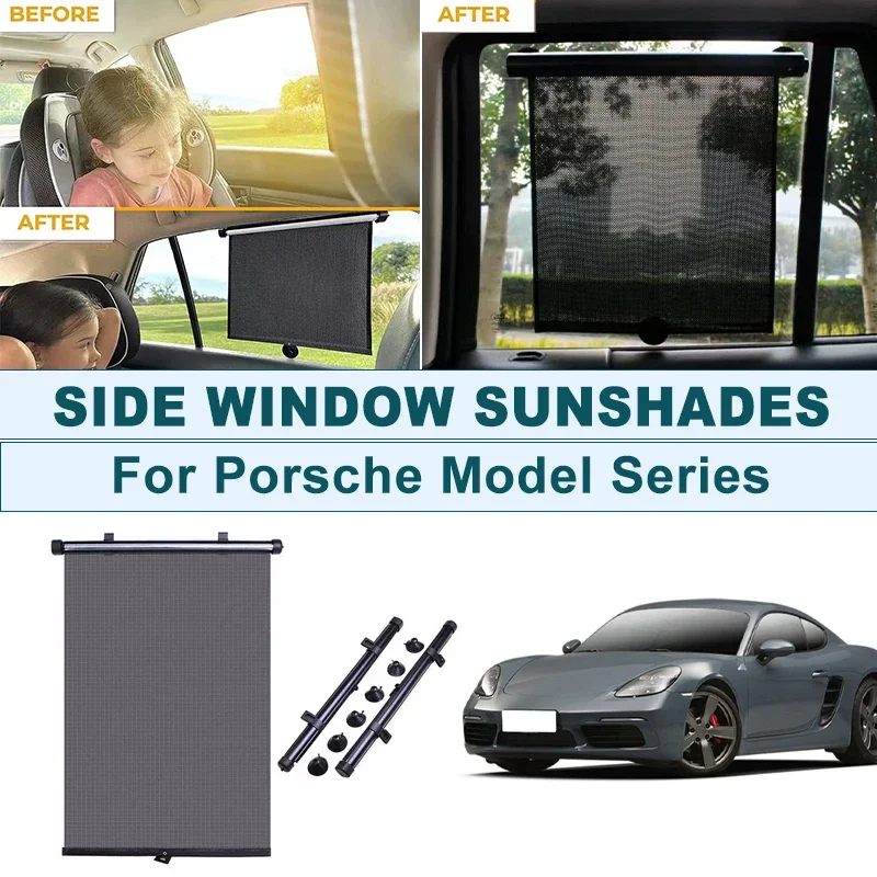 

2Pcs UV Protection Retractable Car Side Window Sun Shade Roller Blinds For Porsche Cayenne Macan 718 911 Panamera Taycan