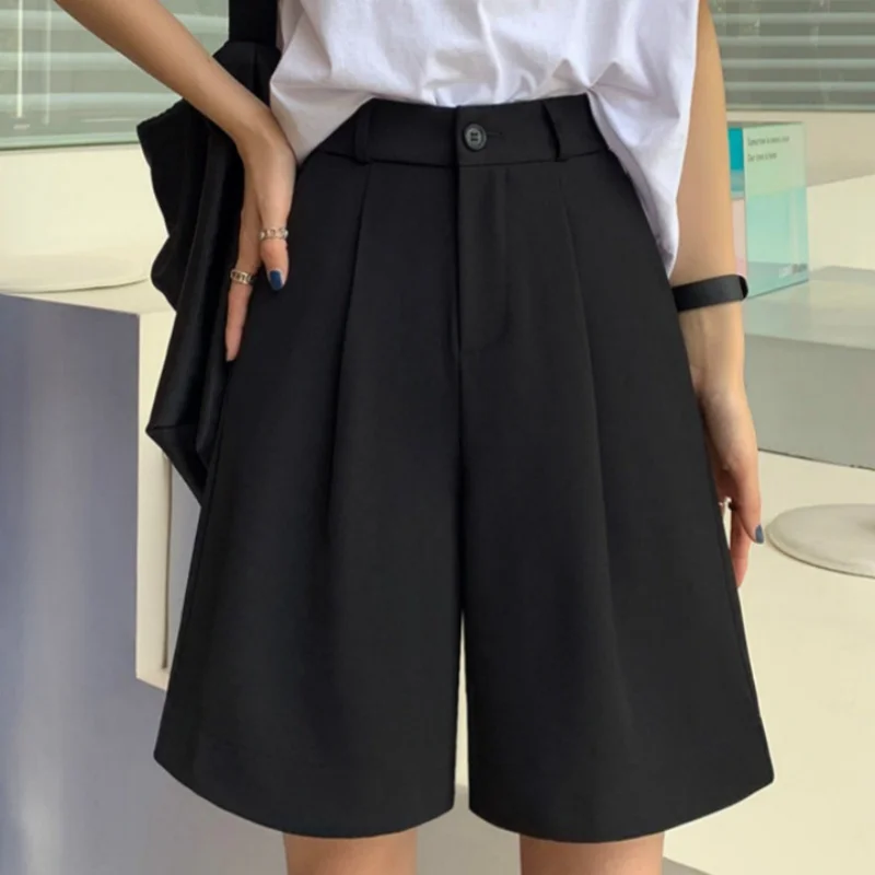 

Large Size Black Suit Shorts Five Women Summer Thin Section Wide Leg Wide Loose Tight High Waist Slim Suit Pants