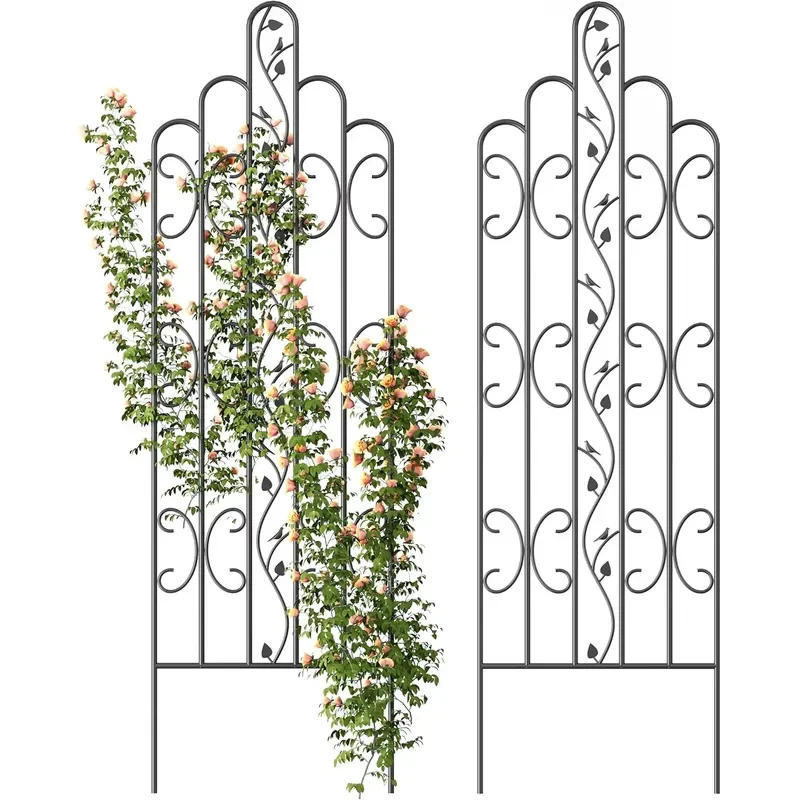 Wholesale Heavy Rustproof Planter Fence with Trellis Garden Supplies Model Iron Frame Trellis with Hooks and Fence