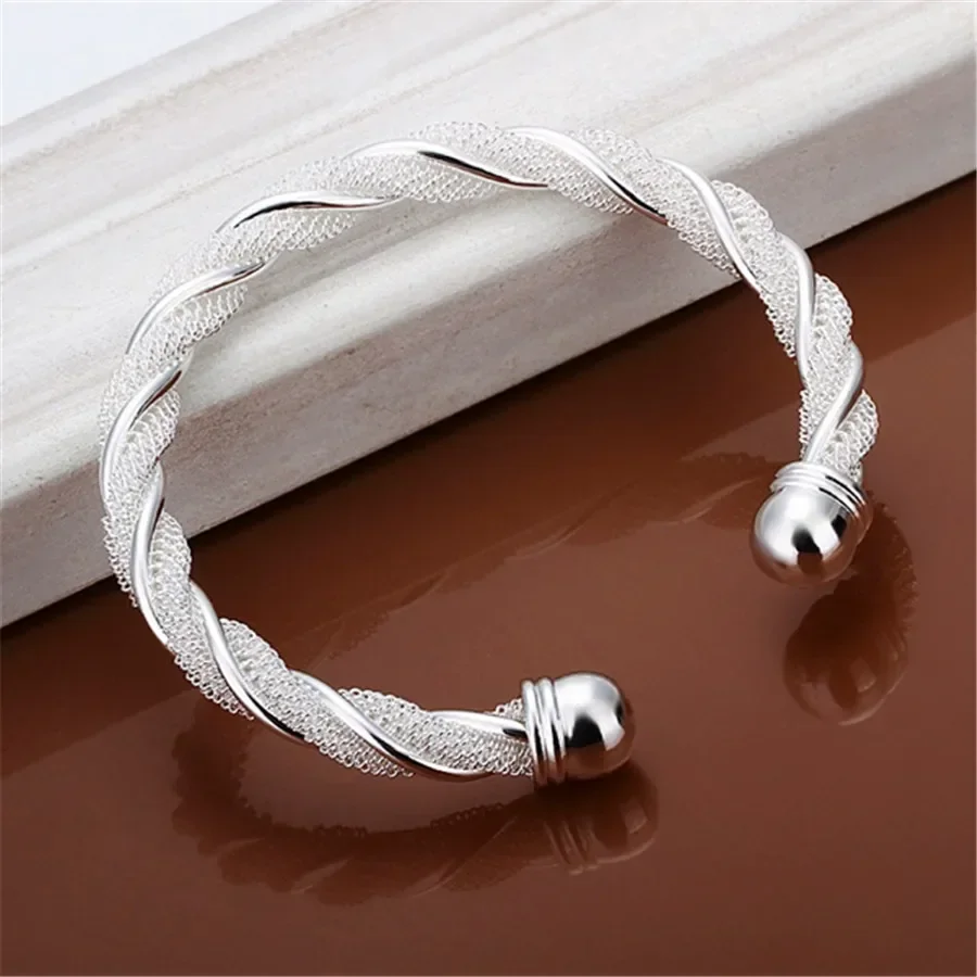 9B020 Valentine\'s day Christmas gift fashion silver Plated Lovely Mesh hot Bracelet Bangle jewelry wholesale factory price