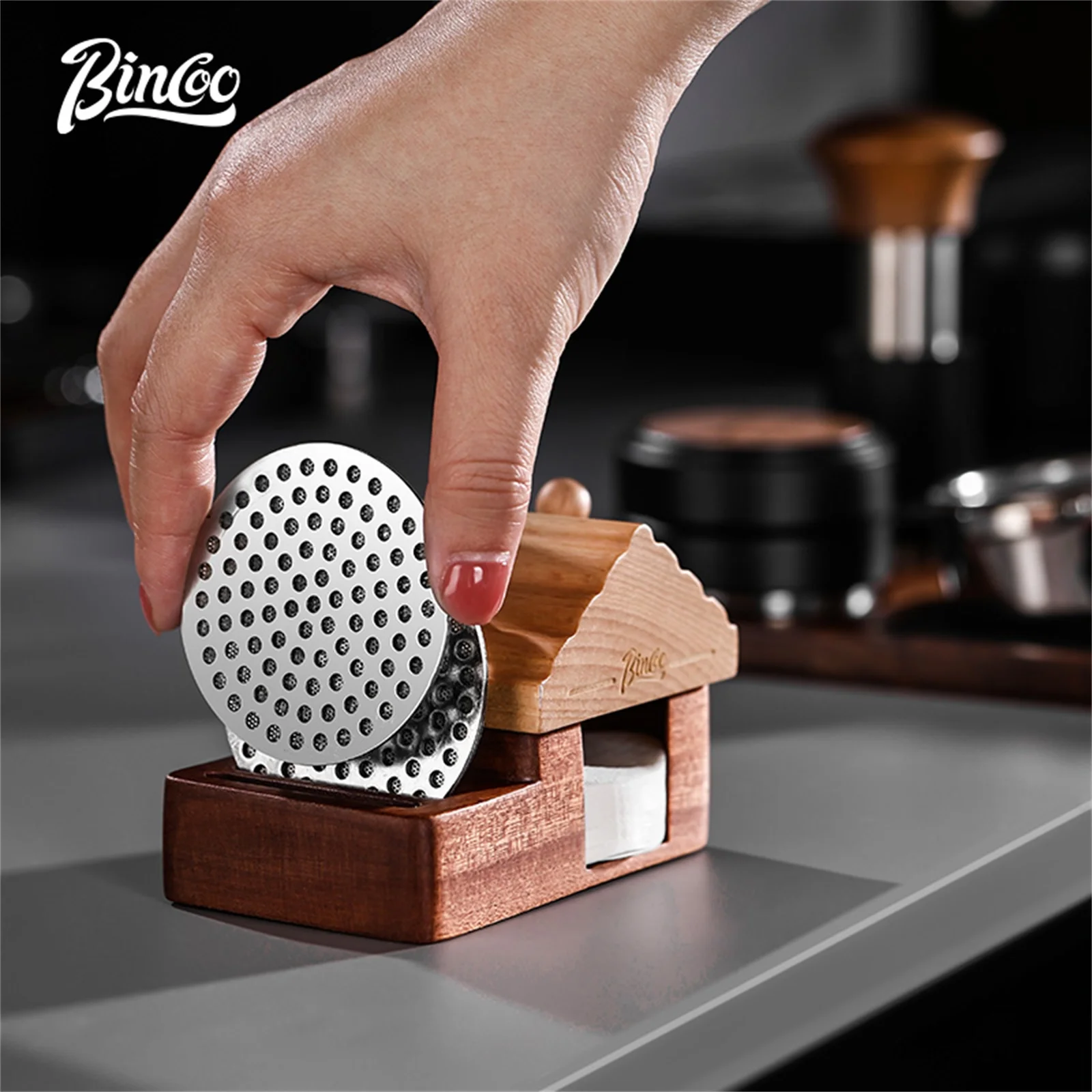 

BINCOO Coffee Puck Screen Espresso Filter Stand 51-58.5mm Water Distribution Net Filter Paper Storage Rack Portafilter Barista