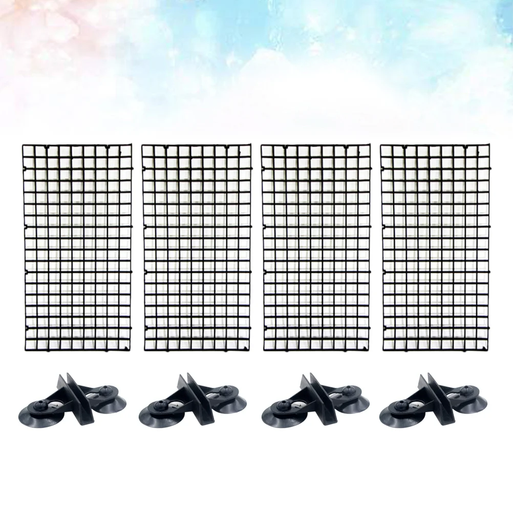 1 Set Aquarium Isolation Panel Lattice Plate Can Be Spliced Aquarium Supplies (Black 30x15cm 4pcs + Black Suction Cup 4pcs)