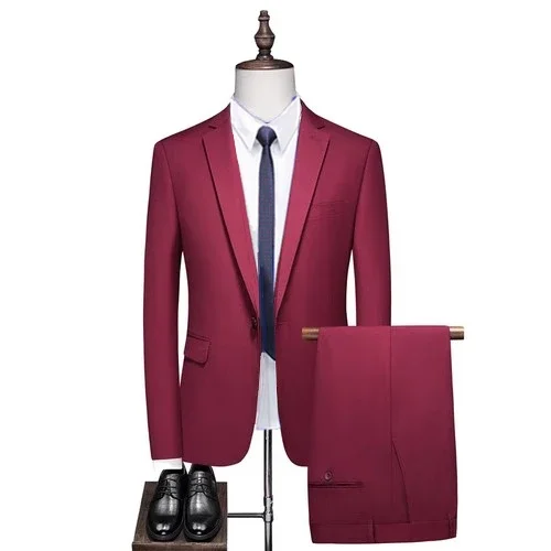 Men's Boutique Business Slim Solid Color Suit Set   Male Slim Fit Double Split Dress Blazers Jacket Pants Vest