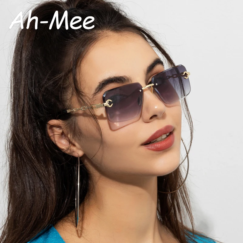 

New Rimless Rectangle Sunglasses Women Fashion Frameless Square Glasses For Female Metal Eyewear Unisex Shades UV400