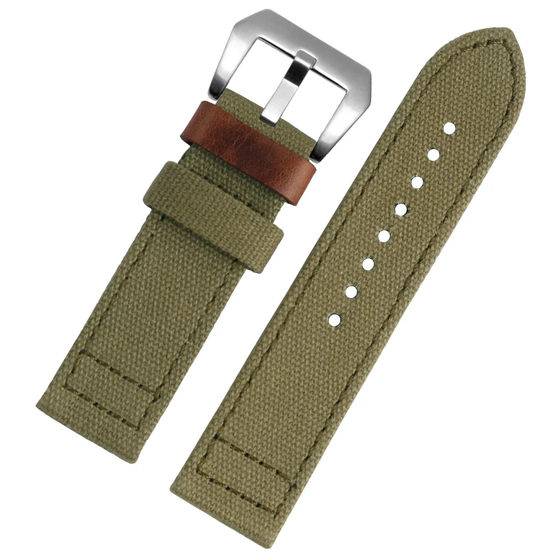 Double Sided Canvas Watch Strap For Panerai PAM00618 Fossil Seagull 6109/6106/6107 Nylon Watchband 24mm Men