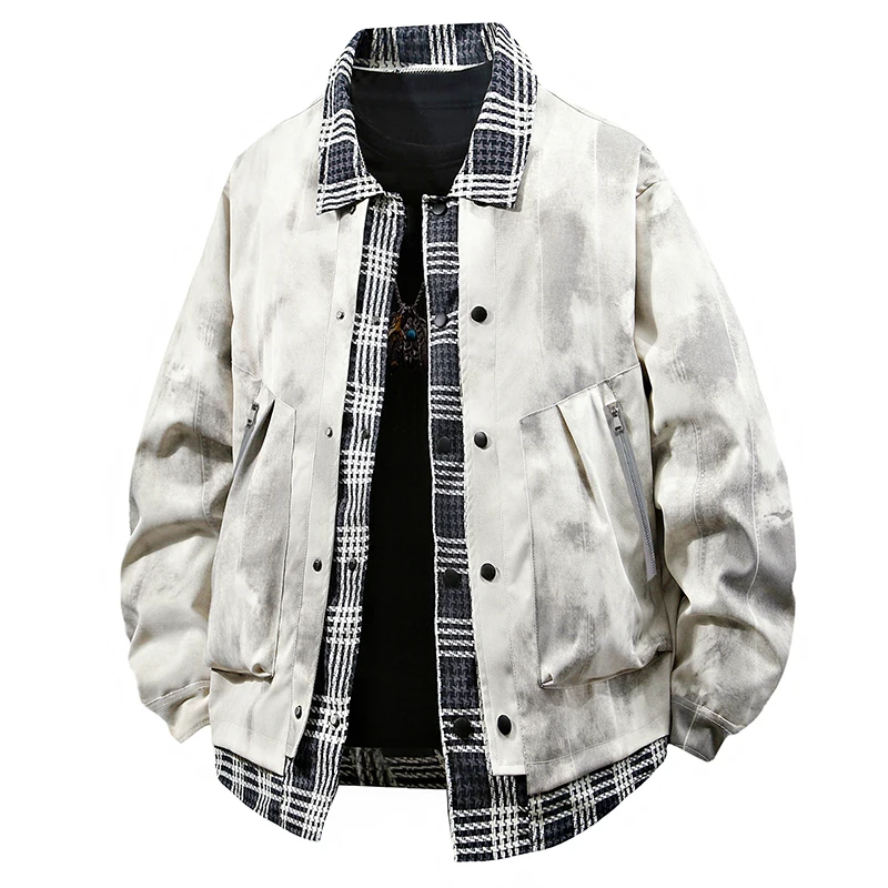 2025 Spring Denim Jacket Men 8xl 7xl Shirt Neck Plus Size Windbreaker Coat Fashion Casual Plaid Cargo Jacket Coats Male
