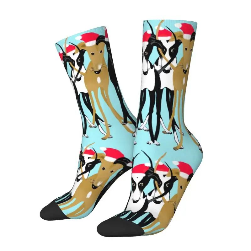 Christmas Greyhound Gathering Men's Crew Socks Unisex Cute 3D Printing Cute Whippet Sighthound Dog Dress Socks