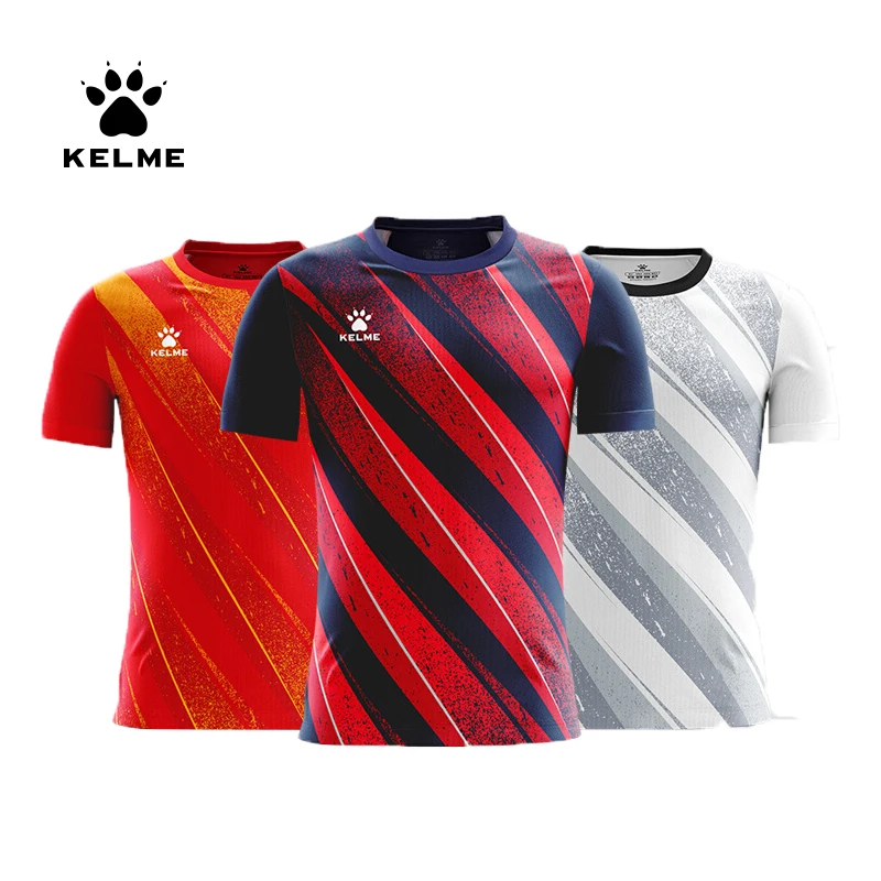 KELME 2023 Football Jersey Top Men\'s Printed Short-Sleeved Quick-drying T-shirt Competition Training Team Uniform 8251ZB1008