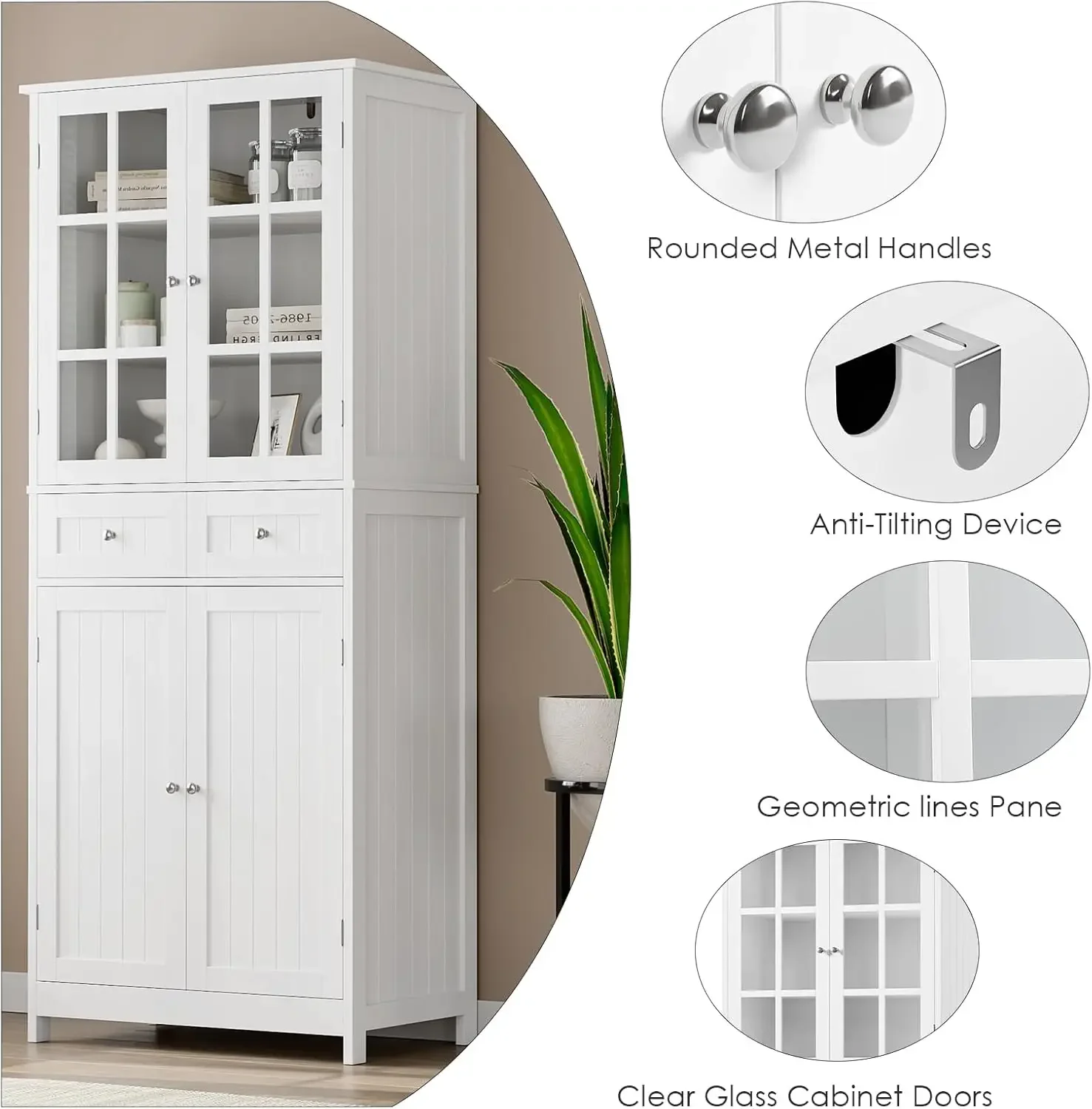 Armoire de rangement pour garde-manger de cuisine, 2 pièces, armoire de garde-manger de 71 pouces de hauteur avec tiroir, portes et étagères, armoire chinoise autoportante