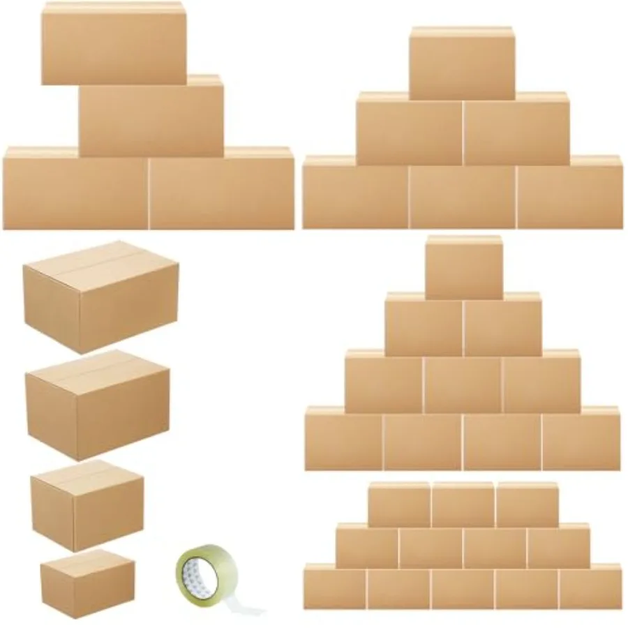 

32 Pack 4 Sizes Shipping Boxes Mailers Corrugated Cardboard Box Mailing Boxes Packing Box with Packaging Tape for Shipping Pack