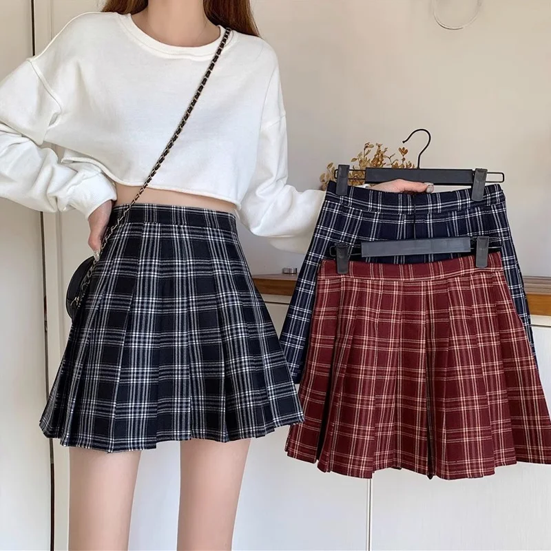 fashion Plaid Women Pleated Skirt Knot spring Summer High Waist Preppy Girls Dance Mini Skirt Cute A Line Harajuku Sexy Japan