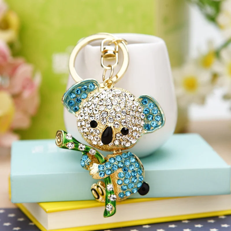 Cute Rhinestone Inlaid Koala Pendant Keychain Car Key Ring Holder Bag Charm Lovely Hanging Bag Decoration Jewelry Gift Fashion