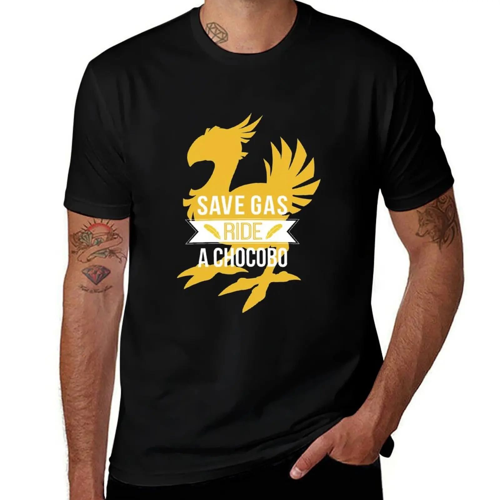 Save Gas Ride a Chocobo T-Shirt Basic Plain Short Sleeve Crew Neck Tee