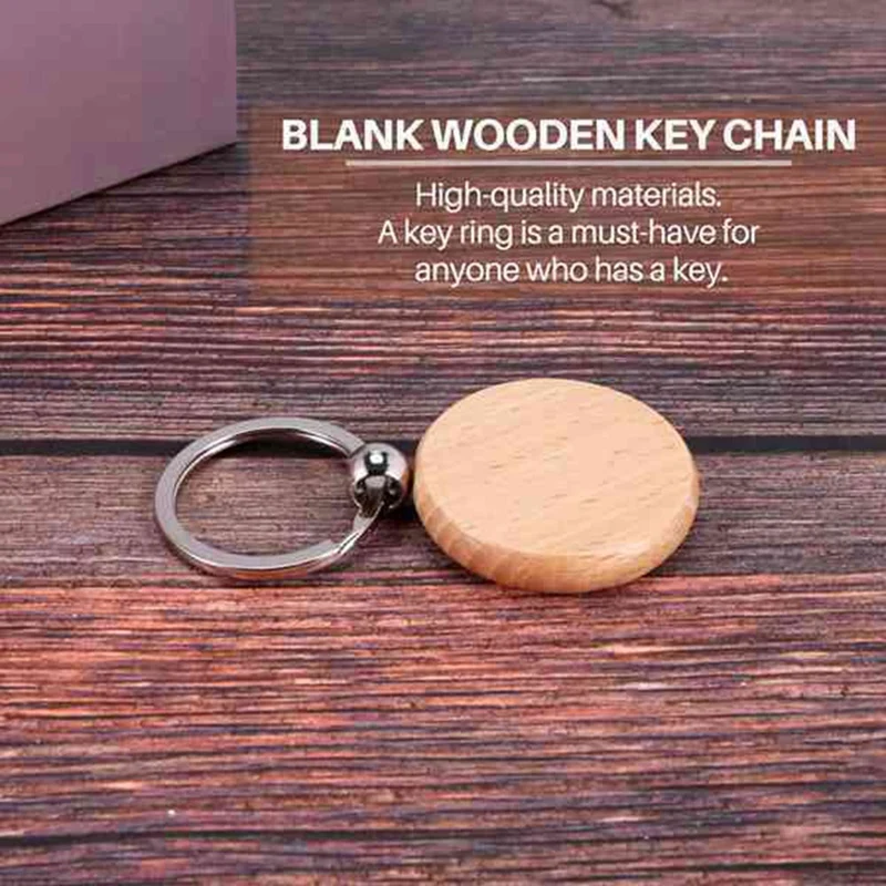 70PCS Wood Keychain Blanks, Wood Engraving Blanks Key Chain DIY Wood Keychains For DIY Crafts-Round