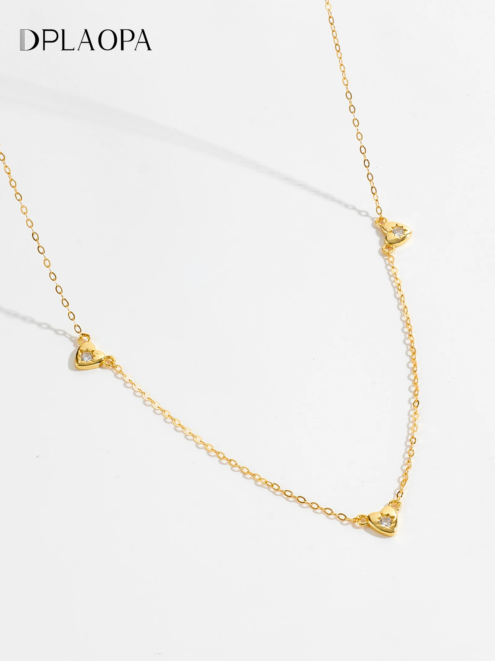 

DPLAOPA Women 925 Sterling Silver Three Heart Zircon Necklace Long Chain 2025 Luxury Trendy Fine Wedding Party Jewelry