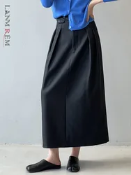 [LANMREM] Temperament High Waist A-line Skirt For Women Black Split Design Office Lady Skirts Fashion 2024 Autumn New 26C331