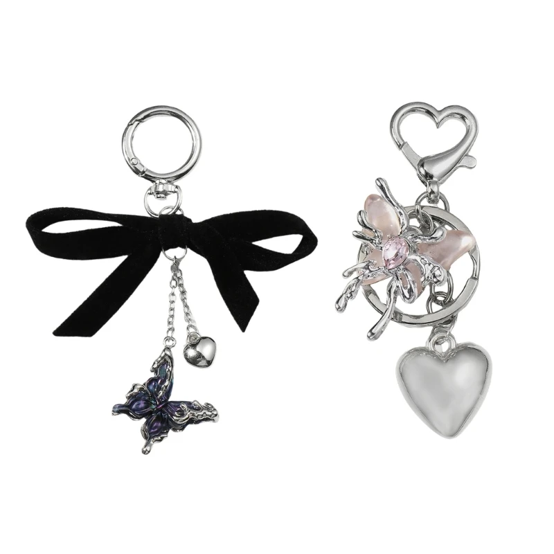 Romance Love Bowknot Keychain Sturdy Keyring Love Heart Charm Pendant for Bags Decoration Handmade Accessory Gift