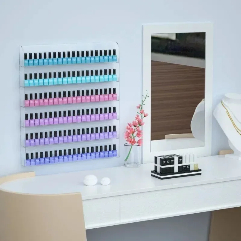 2/4/6Layer Nail Polish Display Rack Transparent Acrylic Storage Holder Nail Art Tools Lipstick Organizer Wall-mounted Shelf