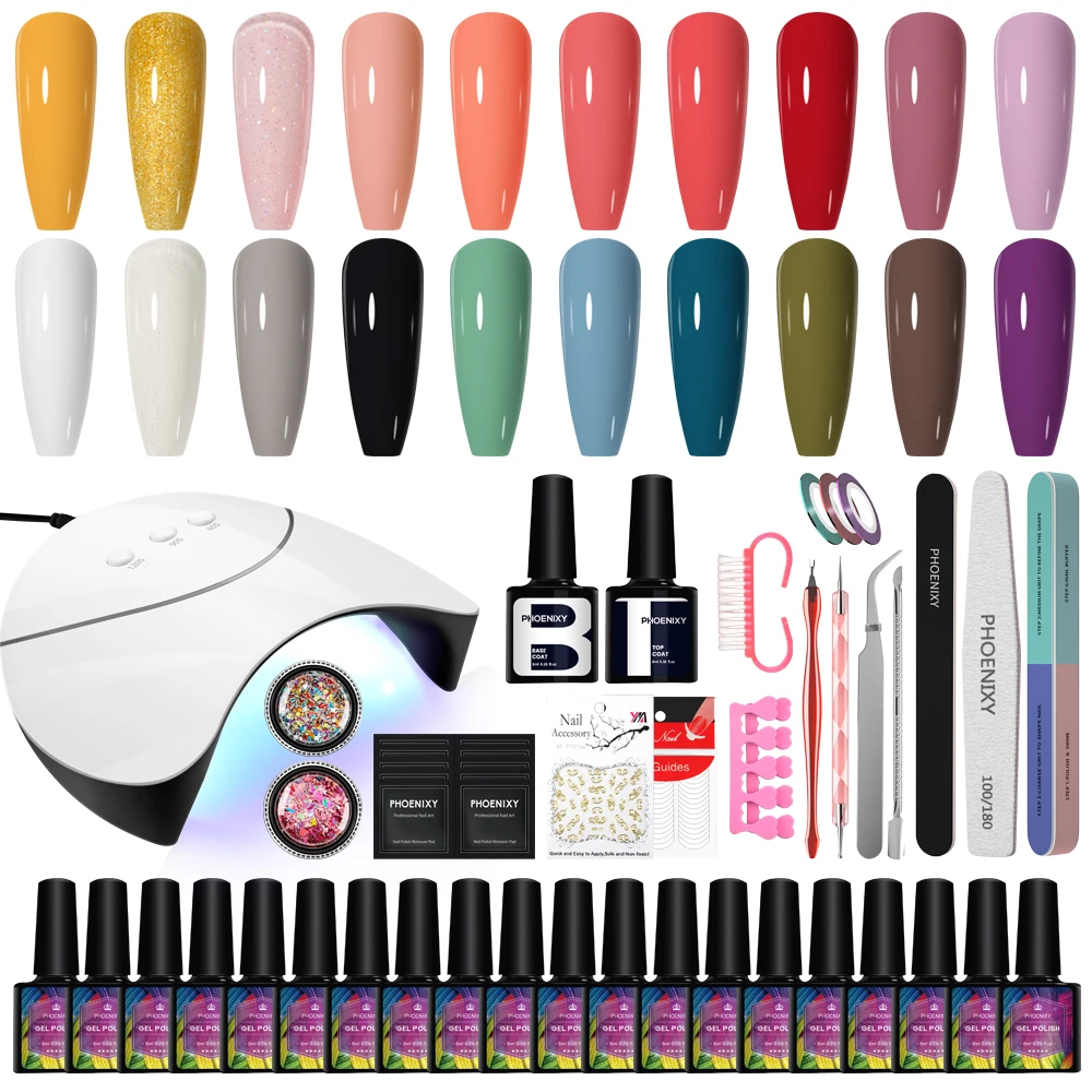 Peofessional 12/20PCS Nagel Gel Kit 8ML Gel Nagellack mit 36W Lampe Semi Permanent UV Gel Lack Basis top Mantel Maniküre Set