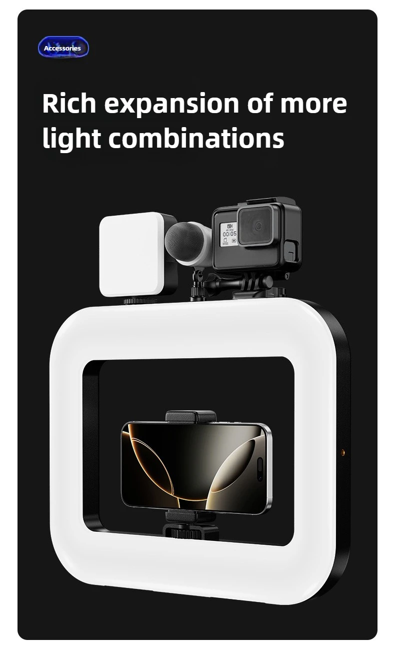 20W Handheld Ring LED Rabbit Cage Selfie Light 2800k~6500k Rechargeable Fill light for Phone Camera Live Broadcast Photography