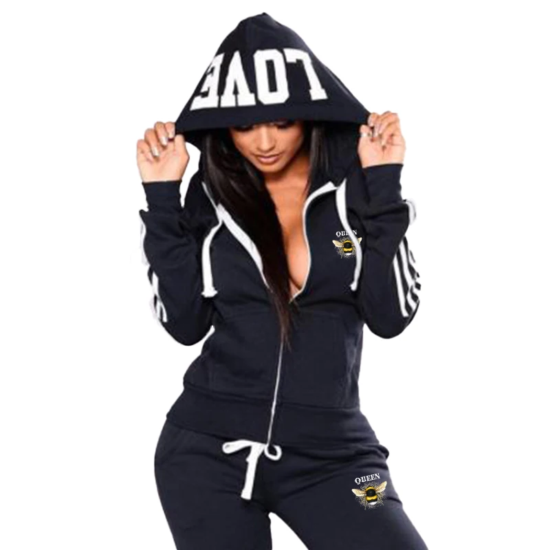 New fashion women\'s sportswear jogging suit Women\'s printed hooded sportswear set Hooded+sports pants sportswear