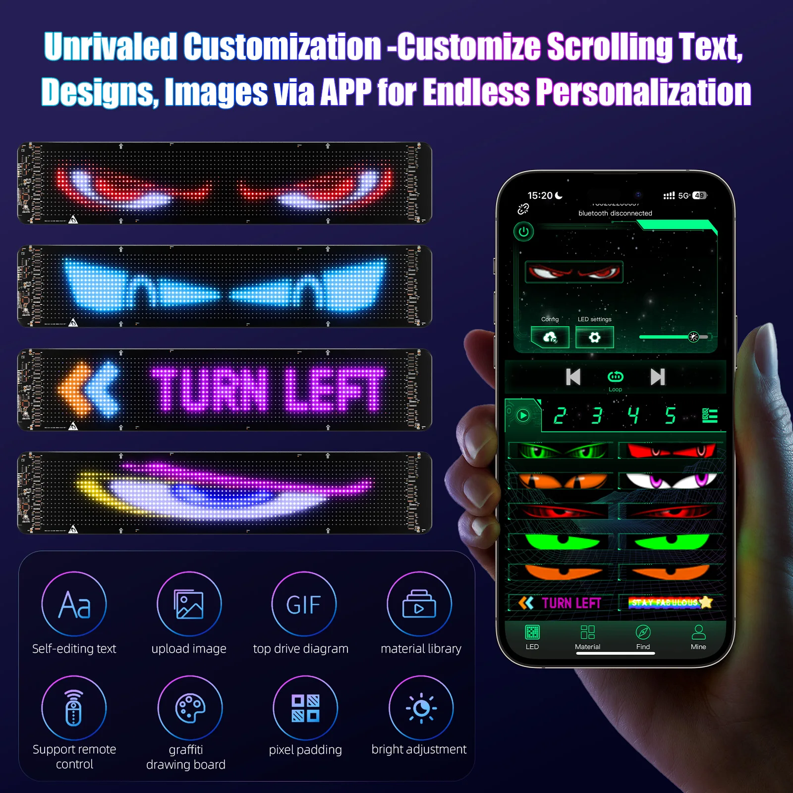 شاشة عرض LED لوحة بكسل الزجاج الأمامي التمرير الإعلان عن بعد App التحكم شاشة مرنة للوحة عرض شاحنة السيارة