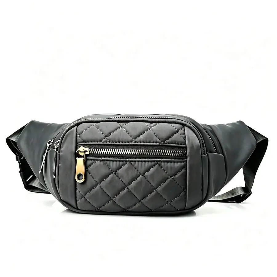 1pc New Women's Waist Bag, Nylon Material, Embroidered Craft, Thickened Wear-Resistant, Zipper Closure, Multi-Layer Design,