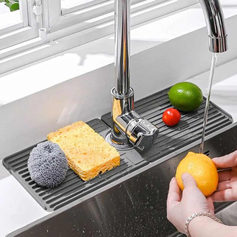 Silicone Faucet Water Catcher Mats Sink Spill-proof Drying Pad Splash Guard Water Draining Mat Countertop Protector Soap Holder