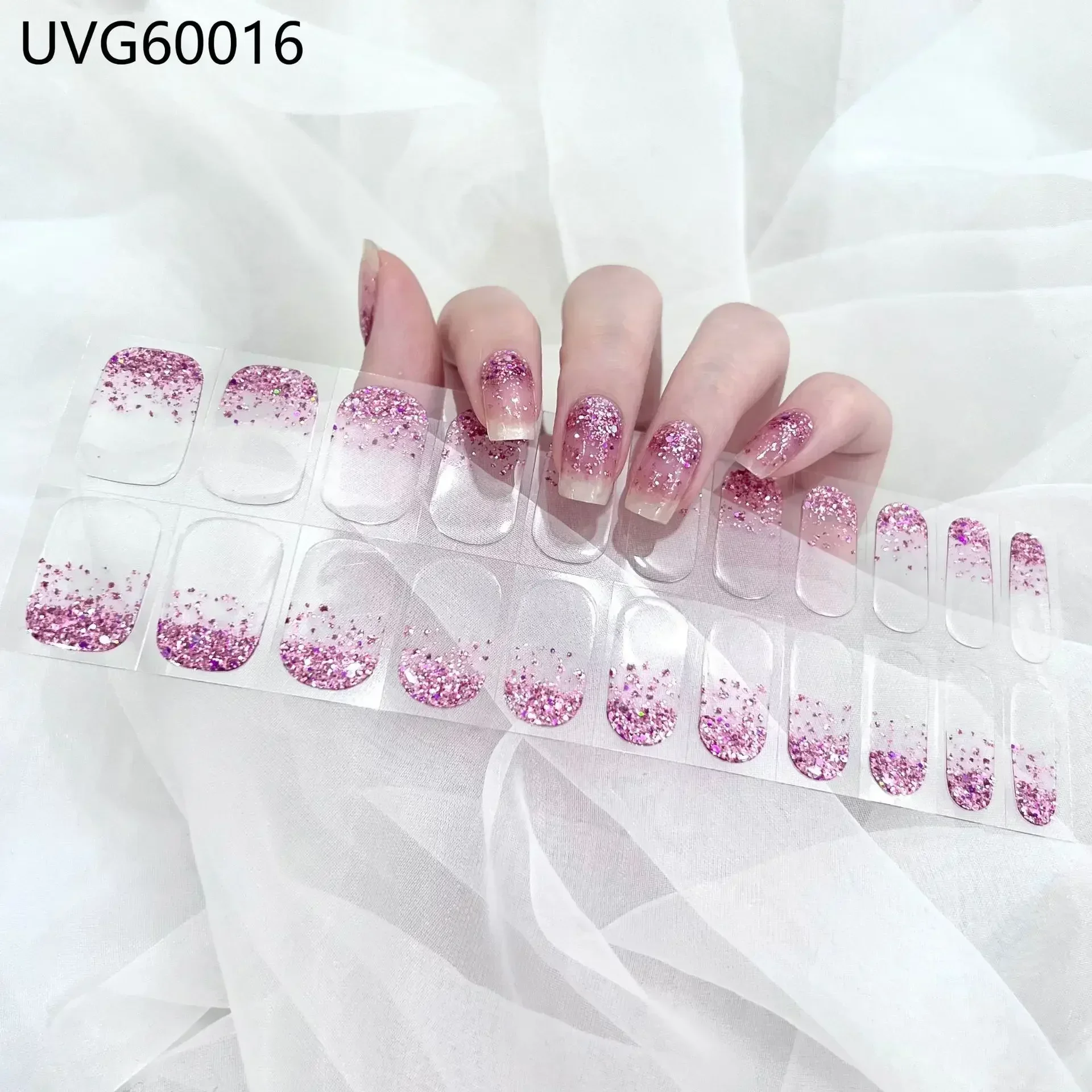 16/20/22 Tips Semi-Cured Gel-Nagel-Wraps, vollflächige Maniküre, DIY, wasserfest, langanhaltend, Gel-Nagel-Sticker-Set, für UV-Lampe erforderlich