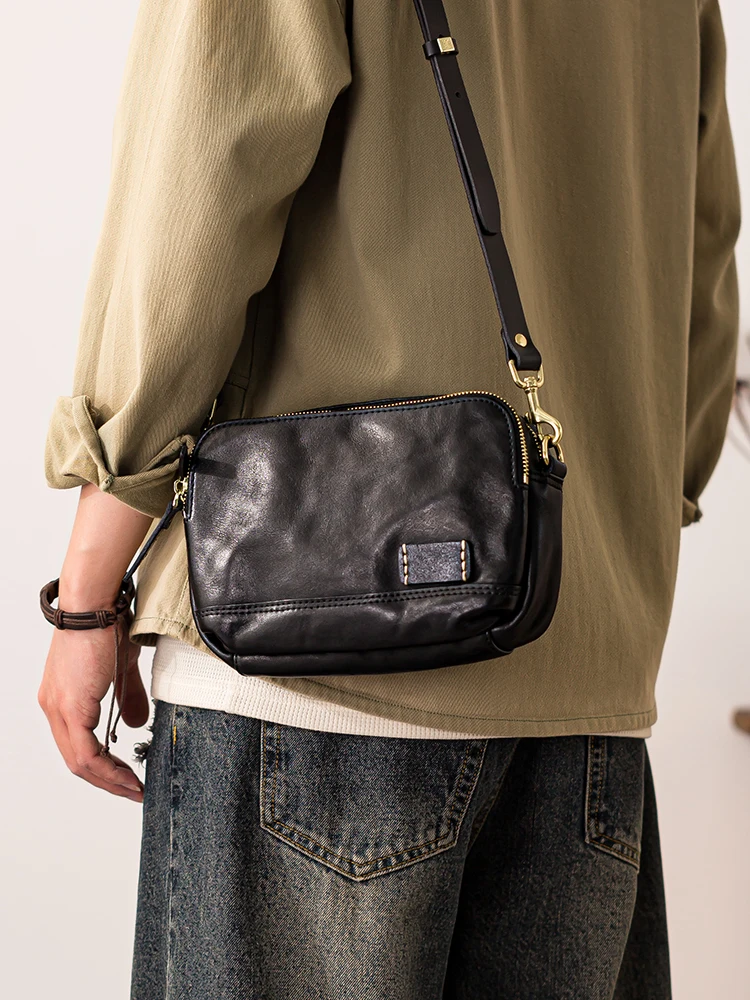 PNDME Fashion Casual Outdoor Travel Handmade Genuine Leather Men's Shoulder Bag Weekend Daily Natural Cow Leather Crossbody Bag