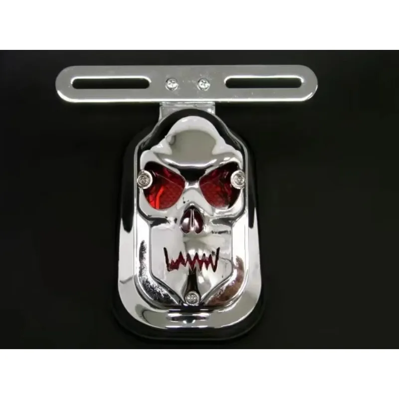 

CHROME SKULL METAL PLATE BRACKET TOMBSTONE TAIL LIGHT FOR HARLEY CUSTOM CHOPPER