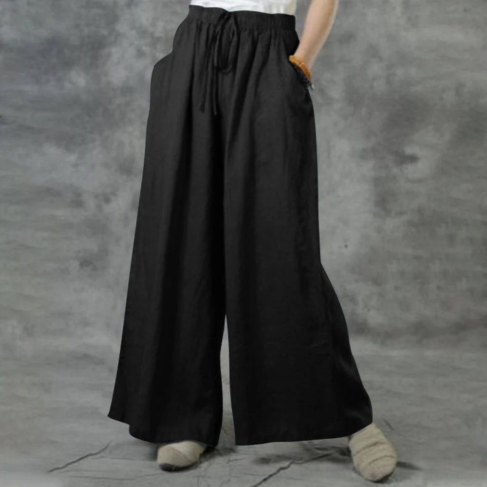 M L XL 2XL High Waist Long Pants for Women Clothing 2024 Summer Solid Casual Black Wide Leg Trousers Fashion Korean Length Pants