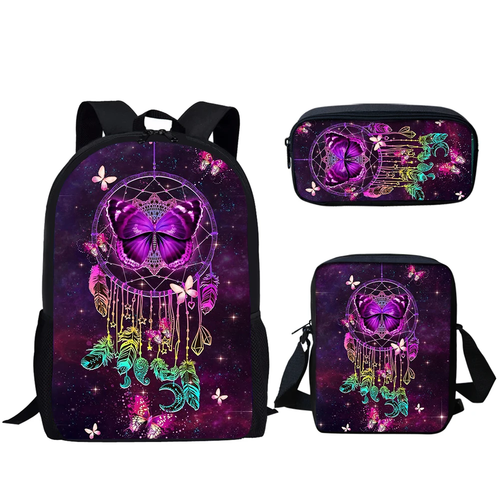 

3Pcs/Set Dream Catcher Butterfly School Bag for Girls Boys Fashion School Bag Student Campus Backpack with Lunch Bag Pencil Bag