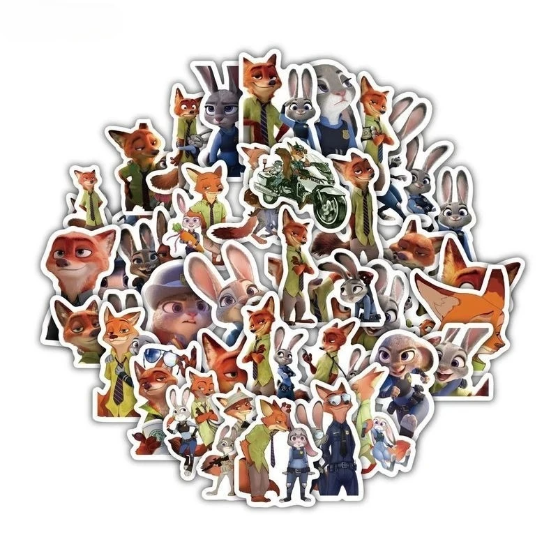 60 قطعة من ملصقات Zootopia، ديكور كرتوني لطيف جودي نيك، ملصقات مقاومة للماء DIY لحافظات الهاتف والمذكرات