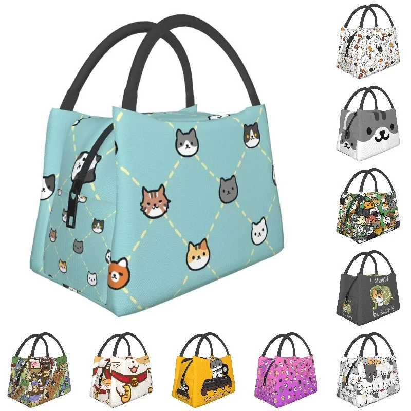 

Neko Atsume Pattern Insulated Lunch Bags for Outdoor Picnic Cartoon Game Kitty Collector Leakproof Cooler Thermal Bento Box