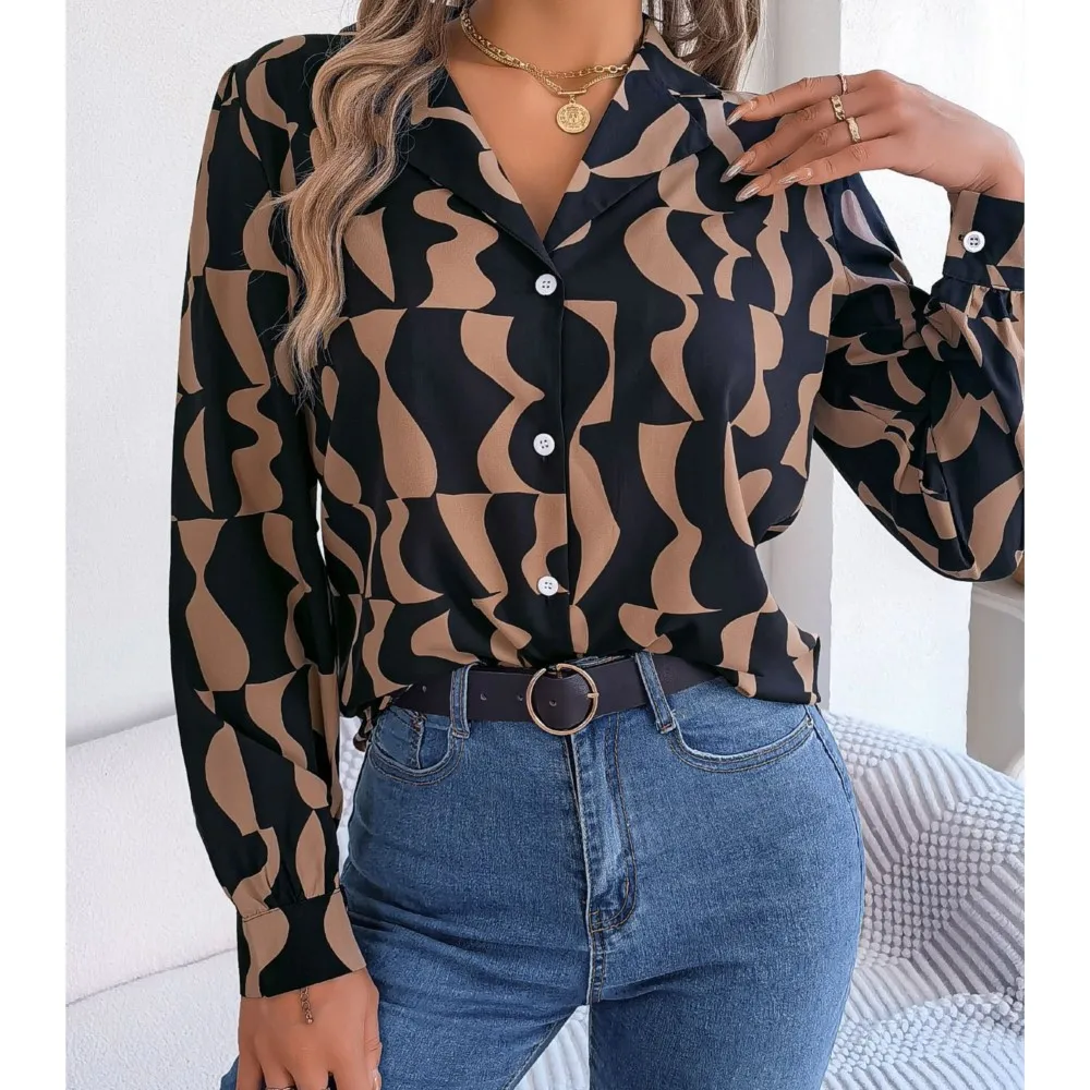 Elegant Women\'s Blouse Top 2024 Spring Autumn Contrasting Striped Suit Collar Long Sleeved Shirt Office Lady Cardigan Blouses