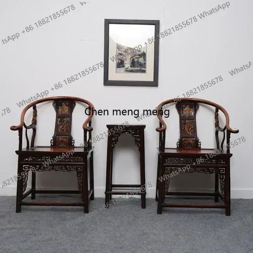 Customized New Chinese Style Antique Distressed round-Backed Armchair Royal Chair Leisure Solid Wood Armchair Palace Chair