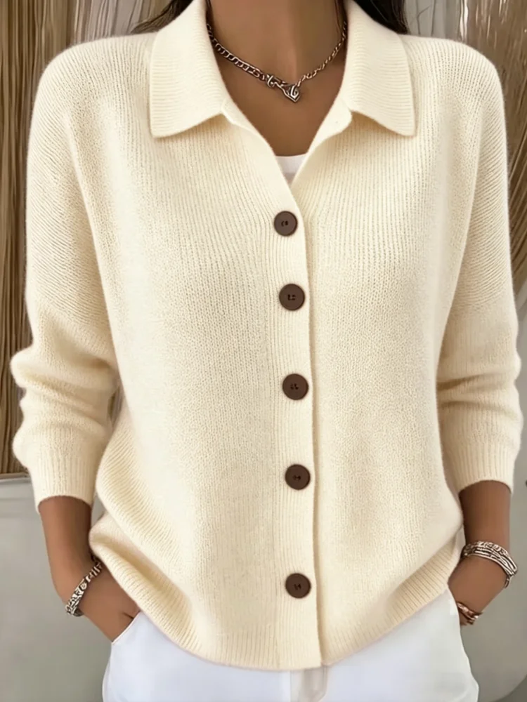 Europäische und amerikanische Übergrößen-Damenbekleidung, Herbst- und Winter-High-End-elegante Mode-Cardigan-Strickjacke mit Revers für Damen – Detail 5
