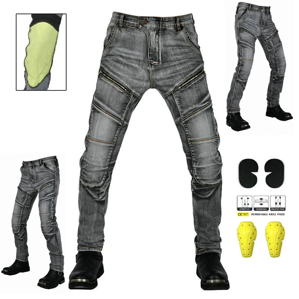 

Мужские джинсы для езды на мотоцикле, повседневные брюки в стиле ретро с защитой от падения, женские мотоциклетные моющиеся эластичные брюки, устойчивые к разрыву