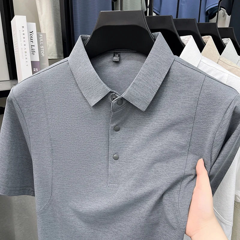 Slim-Fit-Poloshirt mit halber Knopfleiste für Herren, belüftete Seitenpaneele, Business-Meeting, Kurzstreckenreise, Kleidungsstück – Detail 27