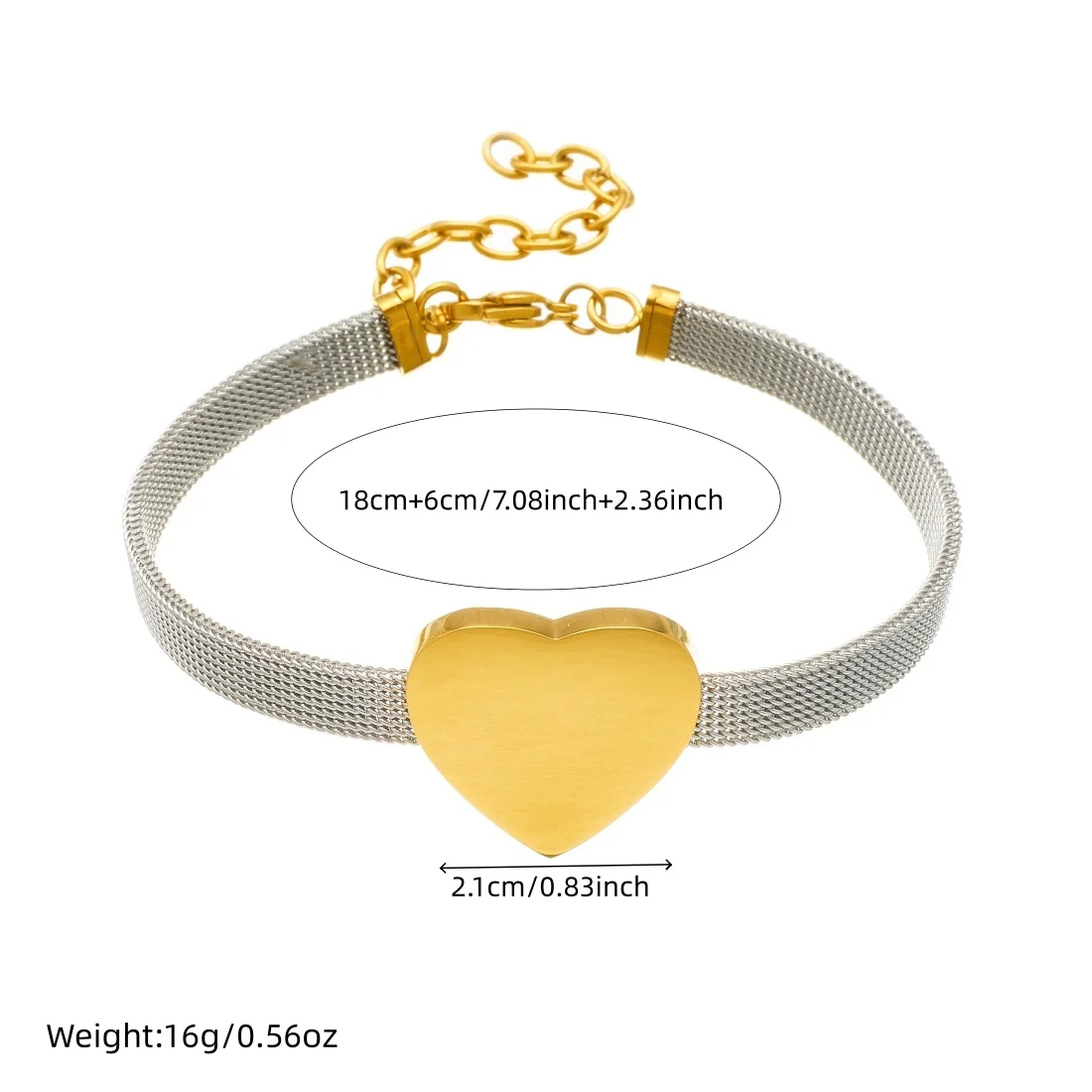 DIEYURO 316L Stainless Steel Golden Mirror Polished Heart Bracelet Women Blank To Record Metal Heart Charm Hand Chain Jewelry