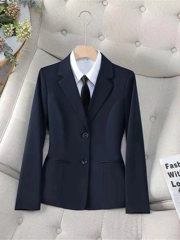 

Синий профессиональный костюм, комплект верхней одежды, весенне-осенняя официальная рабочая одежда Ele, женский брючный костюм в стиле вестерн для интервью в отеле