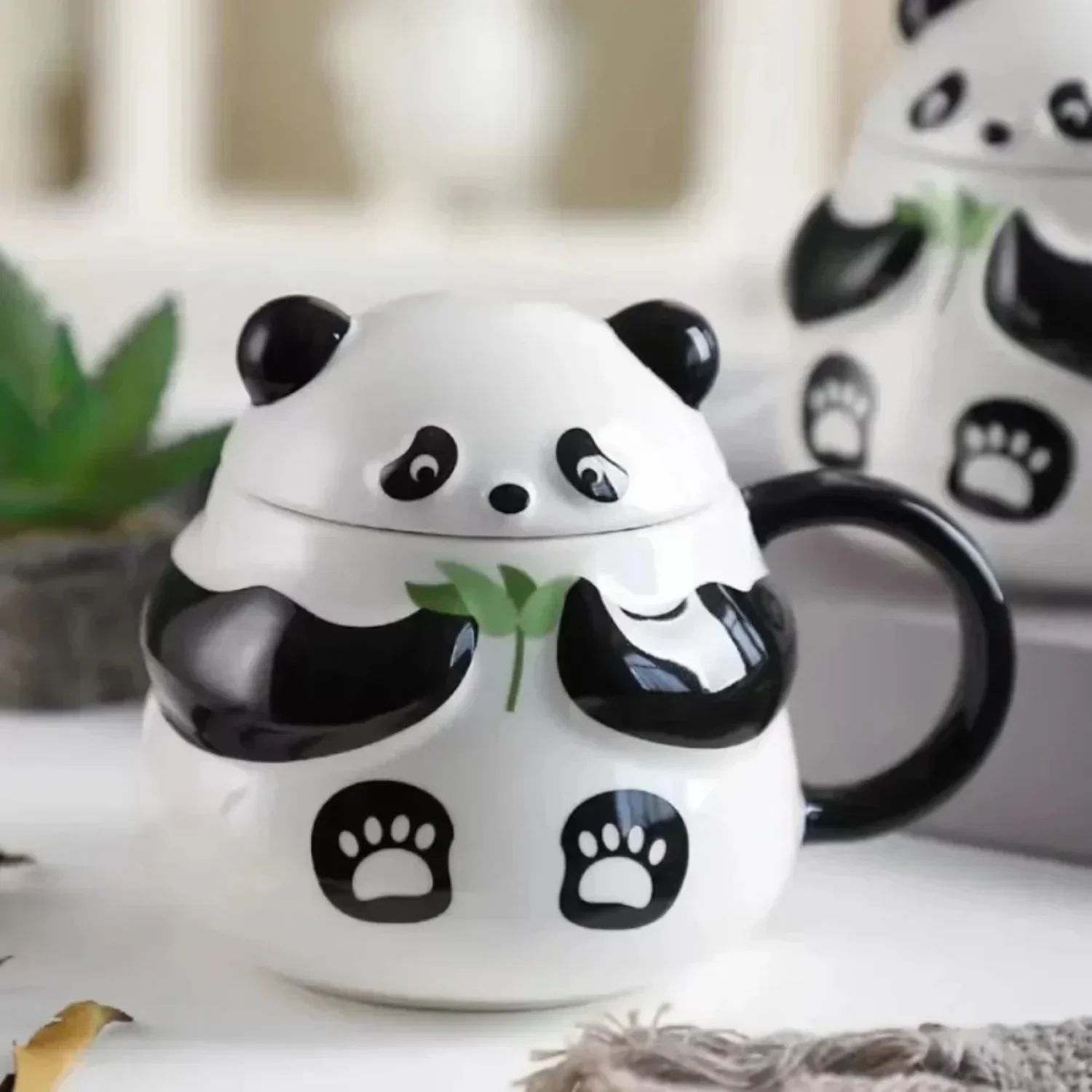 

Panda Water Cup Ceramic Mug with Lid Good-looking Girl Niche Design Cute Children Creative Mugs Coffee Cups