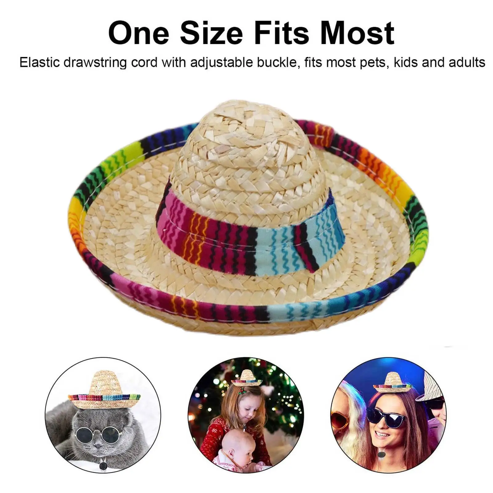 มินิเครื่องแต่งกายสุนัข Sombrero สัตว์เลี้ยงหมวกสัตว์เลี้ยงหมวกสุนัขเม็กซิกันฟางที่มีสีสัน Sombrero เครื่องประดับสัตว์เลี้ยงฟาง Z5b0