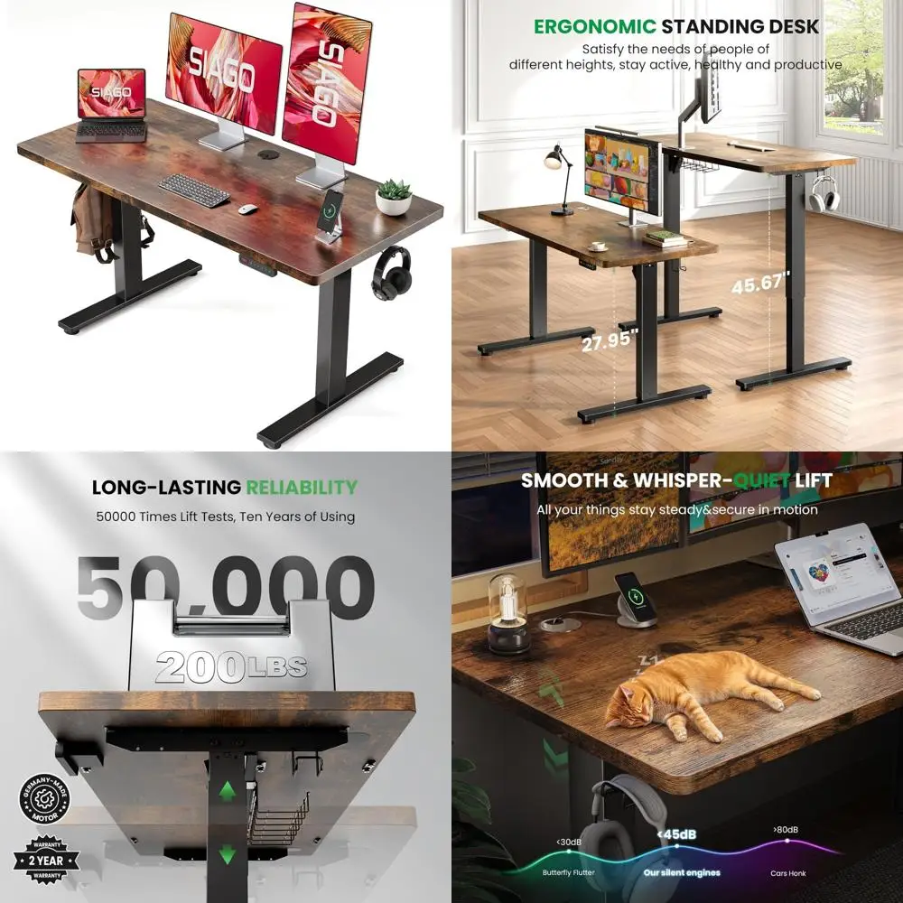 48 x 24 inches standing desk with double wooden drawers, adjustable height electric standing desk, stand up home office desk wi