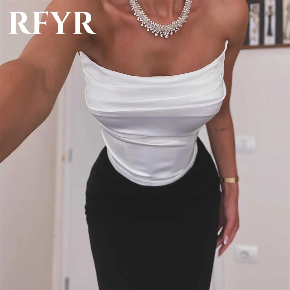 RFYR Simple Black Prom Dresses O-Neck Trumpet Evening Dress Sleeveless Party Dress with Pleats Satin Robe De Soirée Customized