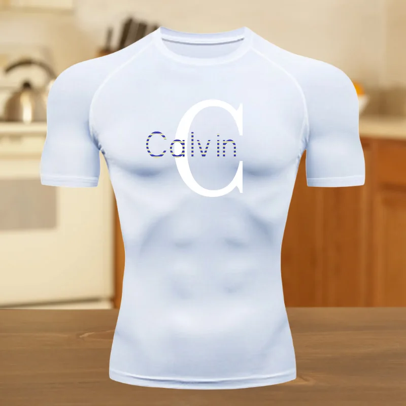 الرجال قميص مضغوط الرياضة التجفيف السريع اللياقة البدنية تي شيرت ضيق العرق ماصة الركض الدراجات في الهواء الطلق 8 ألوان قصيرة الأكمام #6