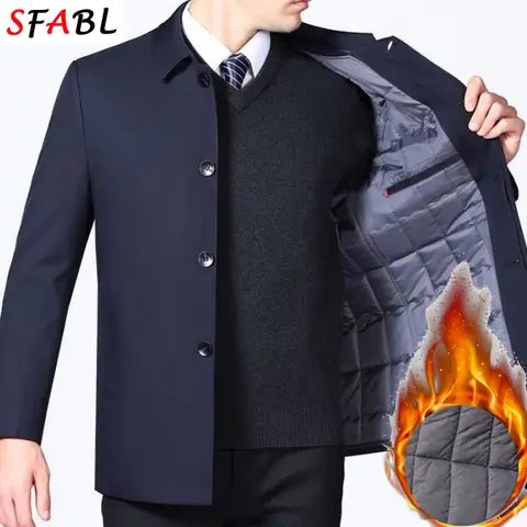 남성용 럭셔리 두꺼운 패딩 블레이저 사회 재킷 남성용 겨울 재킷 방풍 양털 안감 비즈니스 오피스 드레스 코트 XXXL