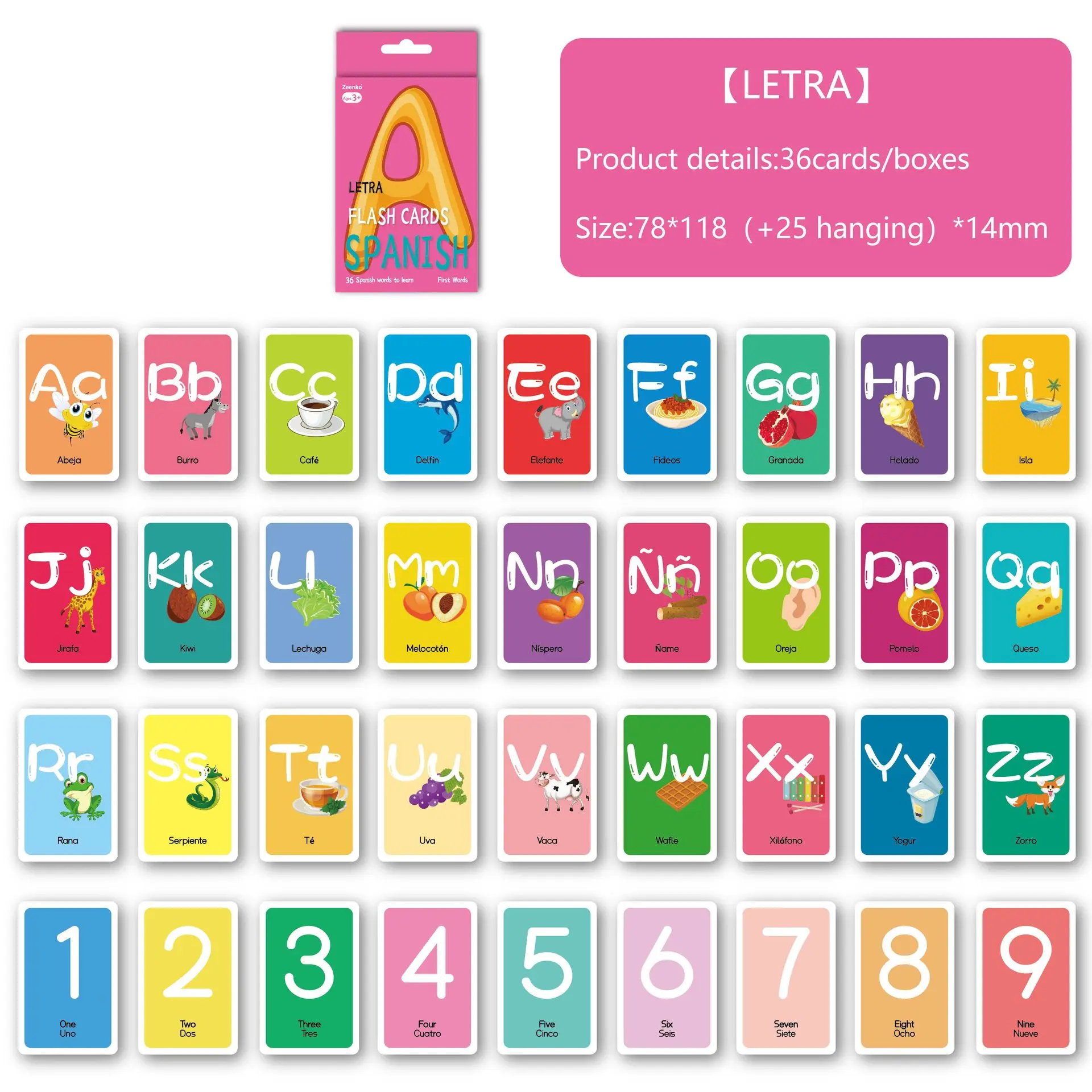Spanish-English Alphabet Flash Cards: 36 Double-Sided Cards – Learn Spanish Letters & Basic Words